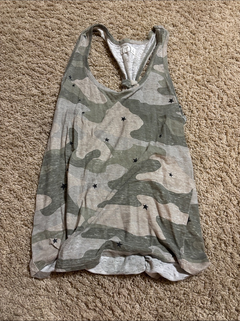 Women’s Olive Camo Racerback Tank with Star Print